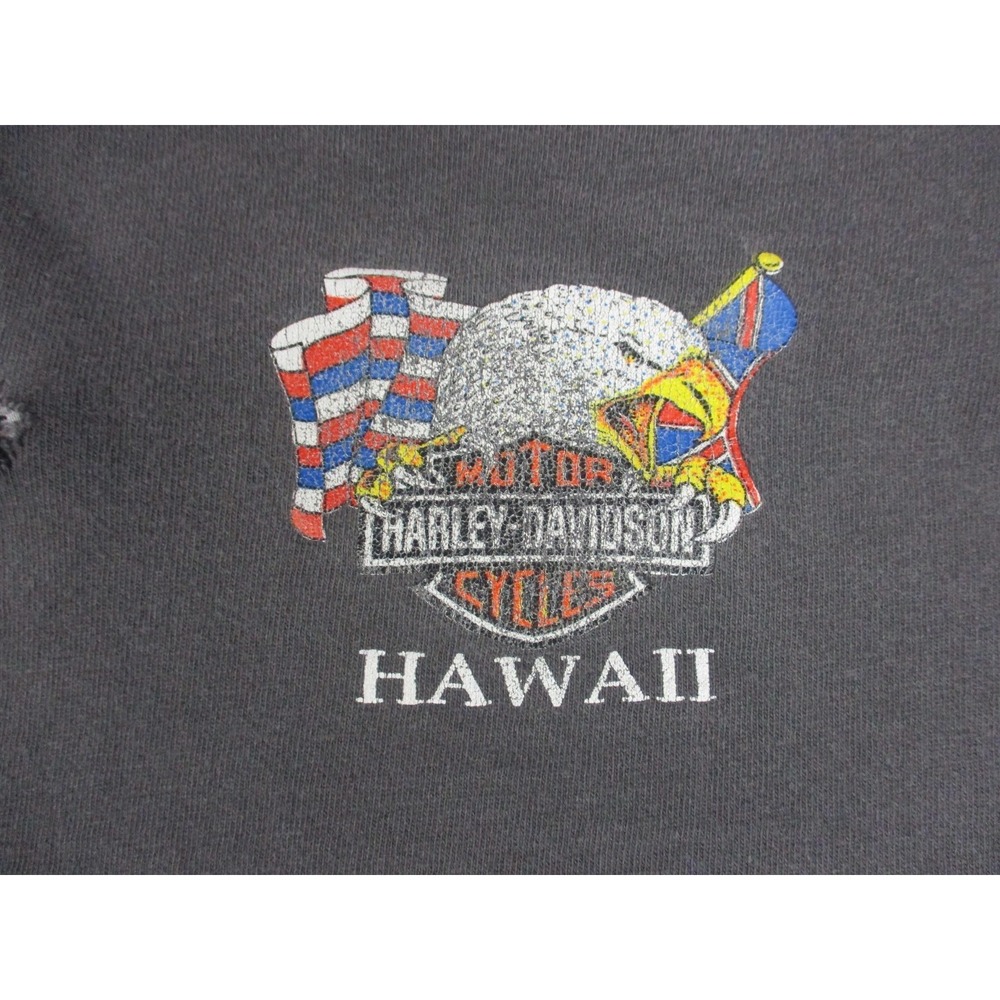 VINTAGE Harley Davidson Shirt Mens XL Black Henley Hilo Hawaii Signal USA Biker - Picture 6 of 10